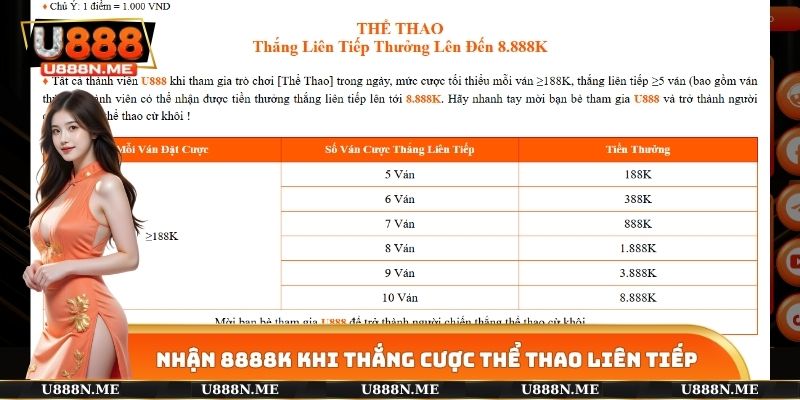 Nhận 8888K khi thắng cược thể thao liên tiếp