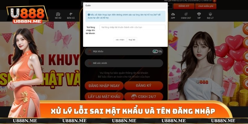 Xử lý lỗi sai mật khẩu và tên đăng nhập